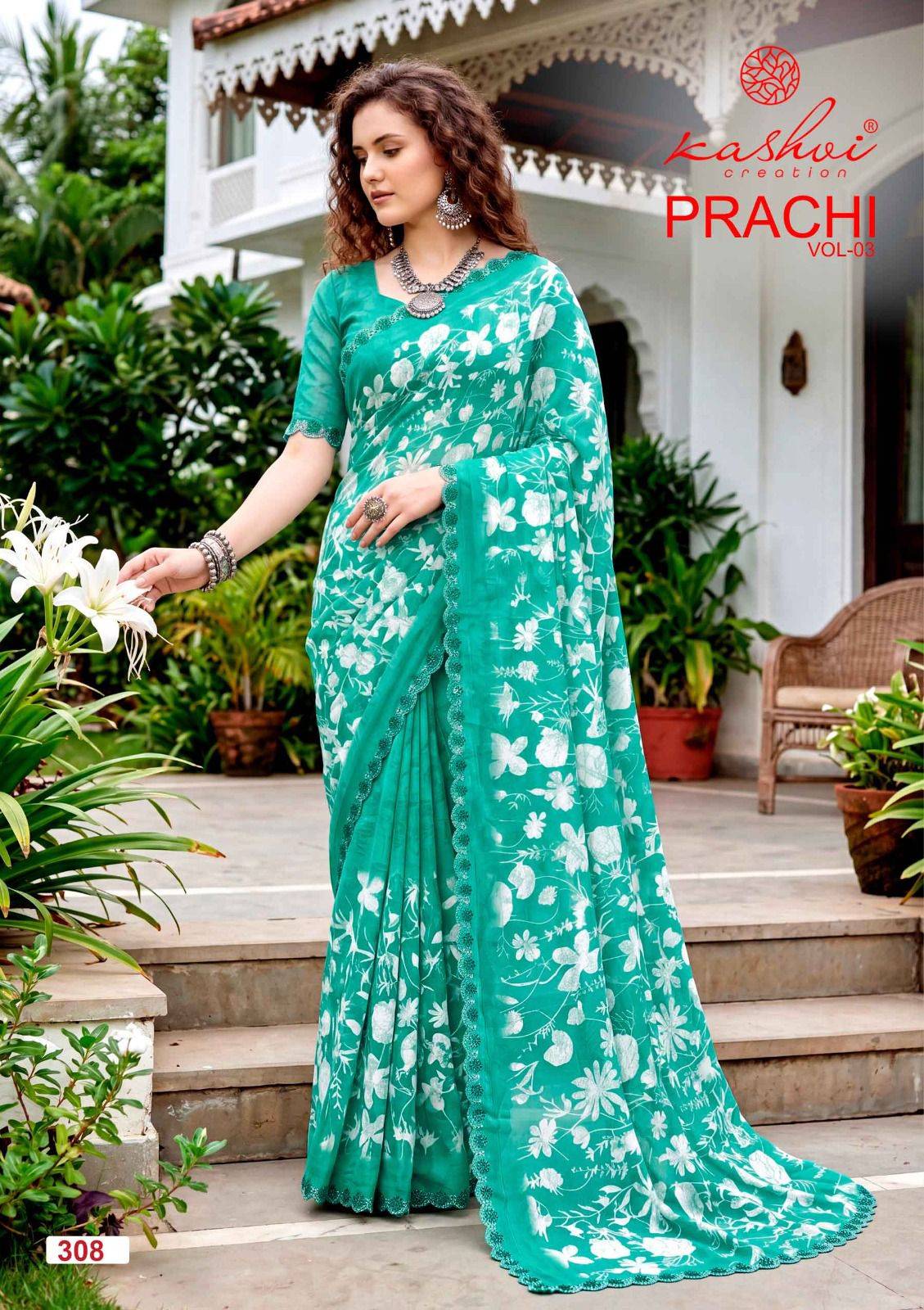 PRACHI VOL. 3 By KASHVI CREATION 301 to 308 Series Indian Traditional Wear Collection Beautiful Stylish Fancy Colorful Casuals Wear DULL MOSS ZARI PATTA Sarees At Wholesale Price